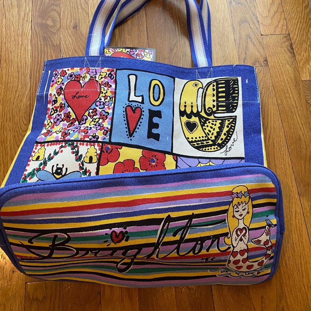 NWT Brighton You Warm My Heart Tote Bag colorful dual side print w zipper pocket
